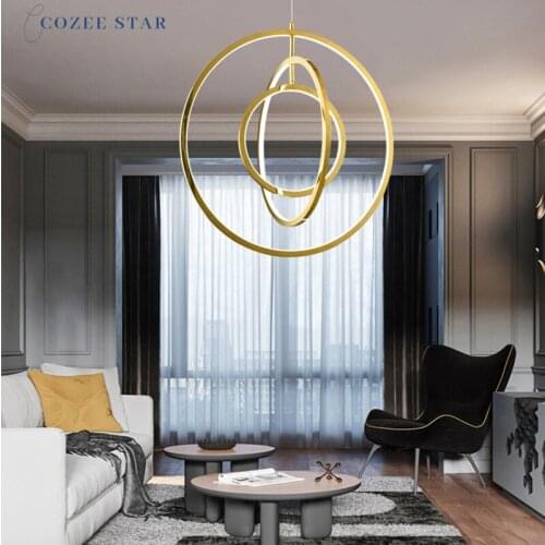 Luxury LED Chandeliers Lighting Modern Gold Metal Round Circle Pendant Hanging Lamp Bedroom Living Room Dining Room Lights