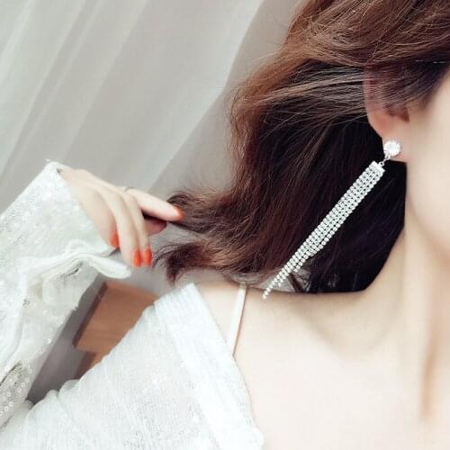 Korean Version Of Rhinestone Long Tassel Earrings Shiny Temperament Personality Womens Fashion Earrings Elegant Simple Jewelry