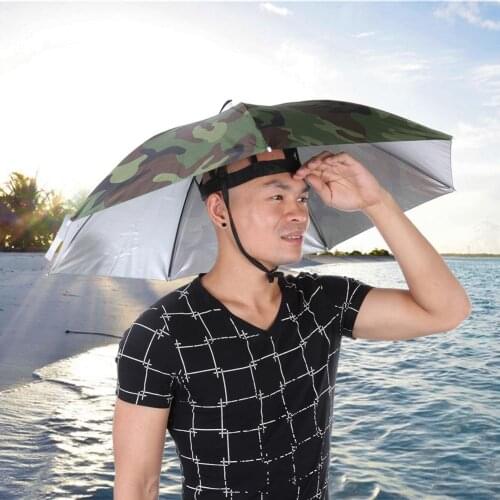Umbrella Hat Foldable Outdoor Sun Shade Waterproof Camping Headwear Cap Portable Rain Umbrella Hat Beach Head Hats Outdoor