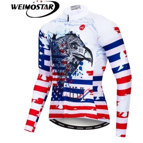 Weimostar Team USA Cycling Jersey Mens Autumn Long Sleeve Bike Shirts Full zipper Ropa Ciclismo Breathable Bicycle Clothes