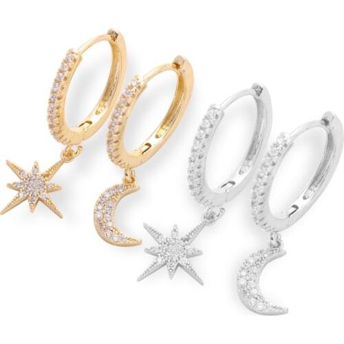 2021 New Fashion Shiny cubic zircon Star And Moon Earrings Good Quality Hoop Earrings For Women Girls Korean Jewelry 2020