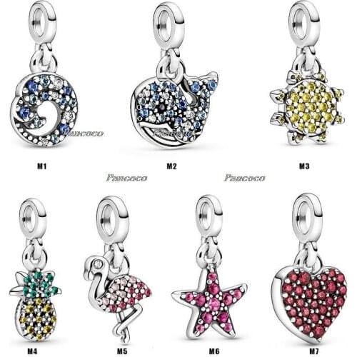 925 Sterling Silver My Blue Whale Yellow Sun Dangle Charm Fit Women Pandora Bracelet & Necklace Diy Jewelry