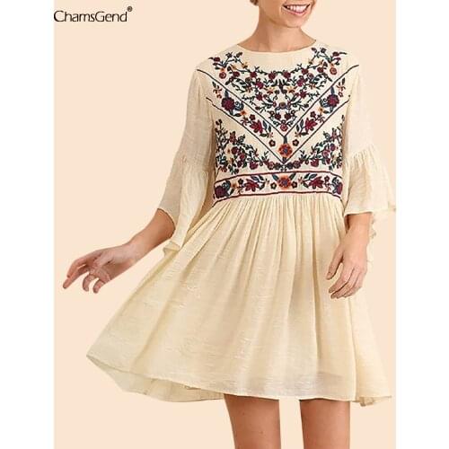 Women 2021 Chic Fashion Lace Splice Embroidery Print Mini Dress Vintage O Neck Half Sleeve Female Loose T-shirt Dresses Vestidos