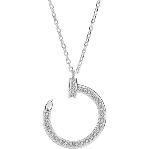 S925 Sterling Silver Full Diamond Nail Necklace Female European and American Fashion 18k Rose Gold Clavicle Chain