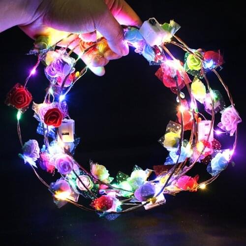 100Pcs LED Headband, Light Up Wreath Crown Luminous 10 LED Flower Headdress for Women Girls Wedding Festival Christmas Party