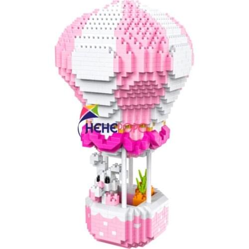 1955pcs 1053 Pink Rabbit Hot Air Fire Balloon Blocks Pet Animal Model DIY Mini Diamond Blocks Bricks Building Toy for Children