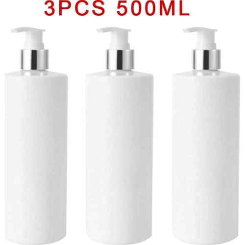 3PCS 500ml PET White Plastic Empty Pump Bottles Refillable Shampoo Lotion Bottles With Pump Dispensers
