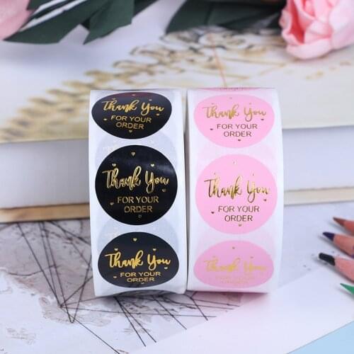 500pcs/roll Handmade With For Your Order Sticker Heart Thank You For Your Order Sticker