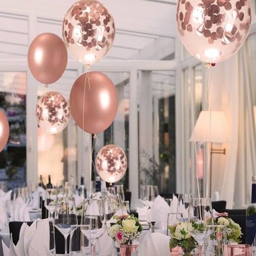 60 Packs Rose Gold White Clear 12 inch Latex Confetti Balloons with Ribbon
