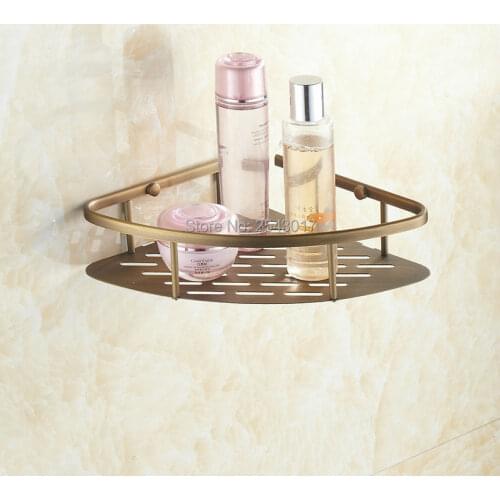 Bathroom Accessories Wall Mounted Antique Copper Brass Bathroom Corner Shower Shampoo Shelf Single layer Basket Shelf ZR2511