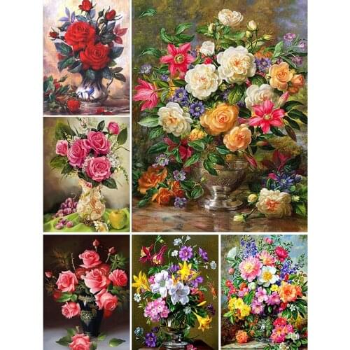 DIY 5D Diamond Painting Full Square Flower Vase Cross stitch Embroidery Diamond Mosaic Flowers Picture of Rhinestones Decor Gift