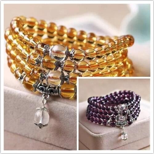 Purpl yellow crystal quartz 6mm round 108pcs chain bracelet birthday party craft findings jewelry B980