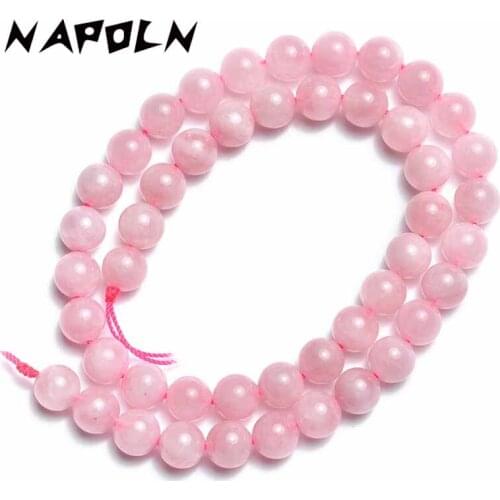 NAPOLN Natural Stone Beads Pink Quartz Stone Beads 4/6/8/10/12mm For Jewelry Making DIY Bracelet Necklace Charm 15