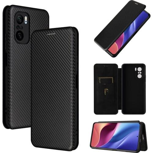 Carbon Fiber Flip Wallet Phone Case for Xiaomi POCO F3 5G F 3 X3 NFC Pocophone X3 Pro Kickstand Best Protection Back Cover