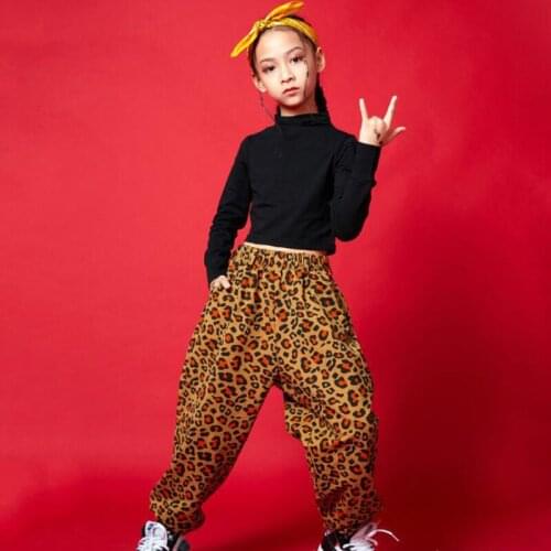 Kids Hip Hop dancing Clothing Sweatshirt Crop Tops Leopard Print Streetwear Pants for Boys Girls Jazz Dance Costume Outfits