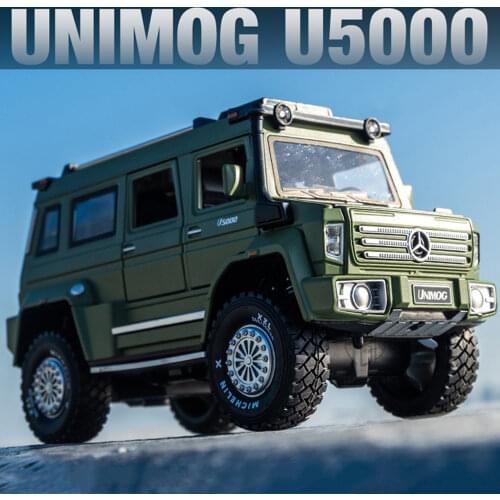 1:28 Die Cast Alloy Car Model Toys UNIMOG U500 Truck Metal Model Simulation Off-Road Vehicle With Light Pull Back Toys For Boys