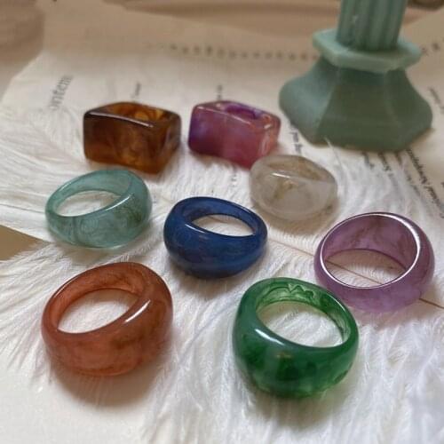 KSRA Chic Geometric Transparent Resin Rings For Women Ins Fashion Irregular Marble Pattern Acrylic Ring Vintage Jewelry 2021 New