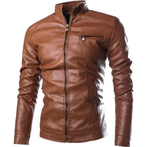 Leather Jacket Male Zippers Black Coats Jaqueta De Couro Masculina Men Faux Leather Jackets Stand collar leather Coat