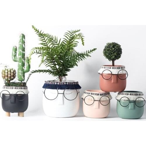 Creative Figure Character Flower Pot Cute Figurines With Glasses Home Decoration Accessories Succuelnt Plants Flowerpots Crafts