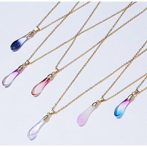 Fashion Personality Multicolor Gradient Necklace Opal Dripping Paper Card Temperament Clavicle Chain Female Jewelry 46+5 cm,1PC