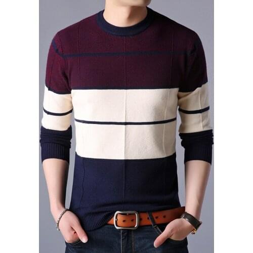 2021 Fashion Brand Sweater Men Pullover O-Neck Slim Fit Jumpers Knitwear Woolen Striped Winter Korean Style Casual Men Clothes