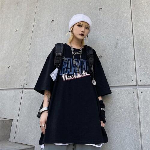 Neutral High Street Hip-Hop t-Shirt Female Grunge Clothes Streetwear Punk gothic Top Harajuku Short-Sleeved Top