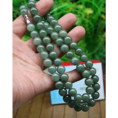 Charming Oil Green Natural Grade 10 mm Bead Necklace 18" 36"
