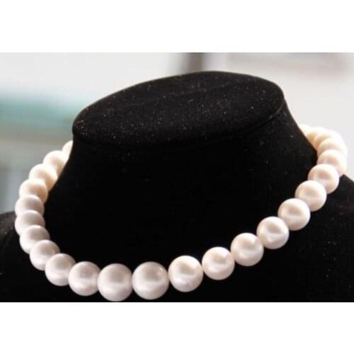 Charming AAA 18" 12-13mm real natural south sea white pearl necklace gold CLASP