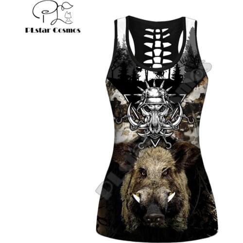 Hunting boar Animal 3D Printed beach womens summer sexy tank tps Casual HOllow Out vest Women Fashion Casual vest LK-007