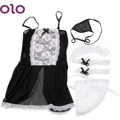 OLO 5Pcs/Set Maid Sexy Lingerie Roleplay Exotic Costumes Lace Miniskirt Underwear Cosplay Exotic Apparel Adult Products