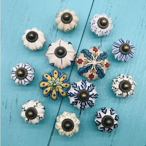 Wholesale Vintage Pumpkin Cabinet Knobs Furniture Handles Ceramic Door Knob Cabinet Drawer Cupboard Kitchen Pull Handle Knobs