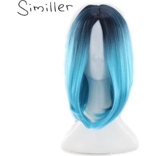 Similler Highlight Women Short Synthetic Wigs Ombre Hair For Cosplay Halloween Two Tones Black T Blue Green Purple Grey Yellow