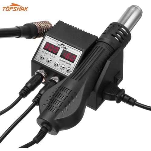 TOPSHAK TS-CD3 Rework Soldering Station 2 In 1 LCD Digital Display Hot Air Gun with 4 Nozzles for Cell-phone BGA SMD IC Repair