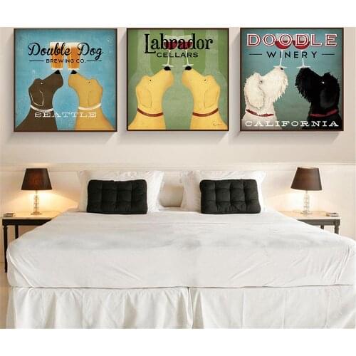 Poster Prints Doodle Dog Shepherd Brewing Pug Canvas Painting Hanging Wall Art Retro Canvas Pictures for Living Room Home Decor
