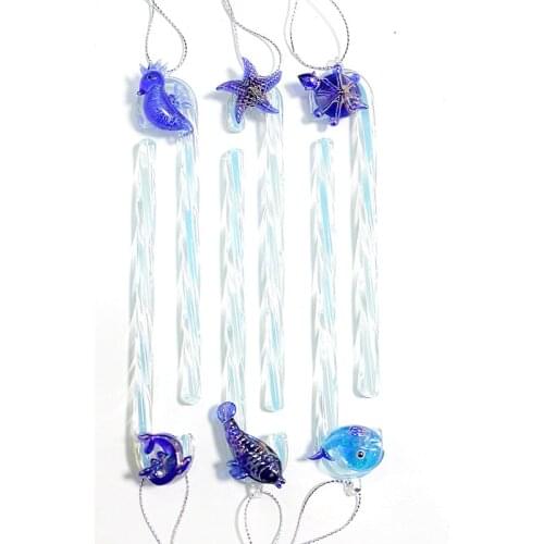Hanging Creative Handmade Glass Crutches Craft Ornaments Ocean Style Walking Stick Pendant Lovely Mini Marine Animal Accessories