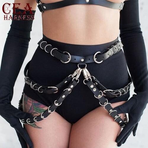 CEA Women Leather Harness Belt Sexy Lingerie Harajuku Strap Goth Punk Bondage Sexy Body Harness BDSM Buttocks Erotic Garter Belt