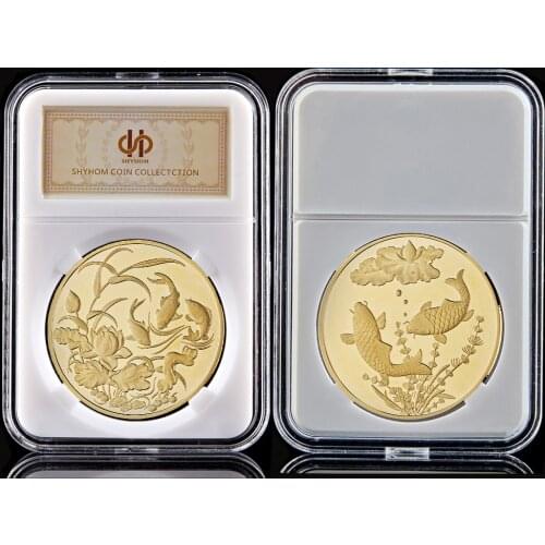 Chinese Good Luck Gold Plated Commemorative Coins Koi Fish Blessing Wishing Fortune Souvenirs Gifts