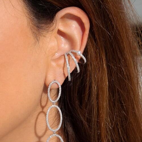 Itenice Multi-turn Pearl Rhinestone Ear Cuff Bohemia Gold White Stackable Earcuffs Crystal Ear Climber Earrings For Women