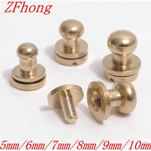 50pcs 5mm/6mm/7mm/8mm/9mm/10mm round head solid brass leather rivet DIY screws for belt