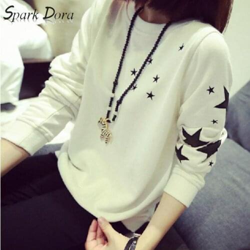 SparkDora 2020 hot Korean Sweet Girl New Star Print Spring Thin And Plush Womens Long Sleeve T-shirt Pullover