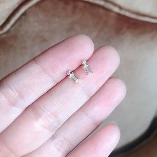 Morivovog 925 Sterling Silver 5A Square Zircon Small Stud Earrings Girls 14K Gold Chic Luxury Mini Earrings Women Cute Jewelry