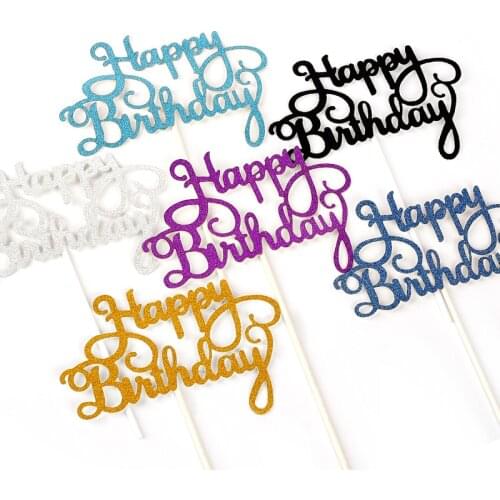 10pcs Gittler Happy Birthday Cake Topper Bling Sparkle Decoration Sign Happy Birthday Cake Topper Girl`s Birthday Dessert Decor