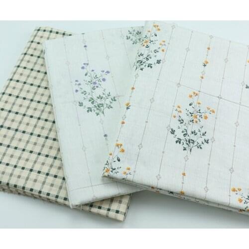 100%Cotton Width 235cm Lolita Mustard Yellow Purple Flowers Stripe Check Twill Fabric for DIY Bedding Apparel Dress Decor Pillow