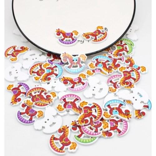 40Pcs Mixed Rocking horse buttons 2 Holes Wood Painting scrapbooking Sewing Crafts Accessories