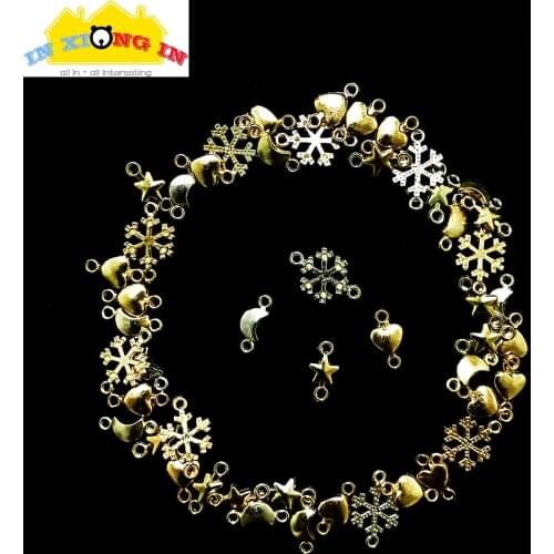 50pcs DIY Accessories Kawaii Moon Star Connector Jewelry Making Heart Double Hanging Pendant Charms Metal Mini Snowflake Decor