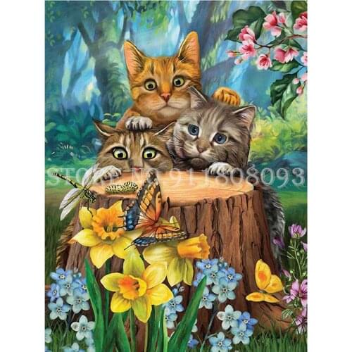 5D Diamond Painting Cat and Butterfly Full Square Diamond Embroidery Animals Pictures Of Rhinestones Mosaic Handwork Home Decor