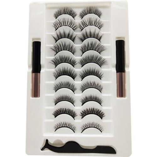 AINIFLY10 Pair of Mixed Magnetic False Eyelashes Natural Soft Artificial Eyelashes Liquid Eyeliner Tweezers Lashes Tool