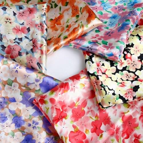 Floral satin fabric Soft Satin Fabric 100cm silky craft DIY Satin gloosy scarf ribbon material