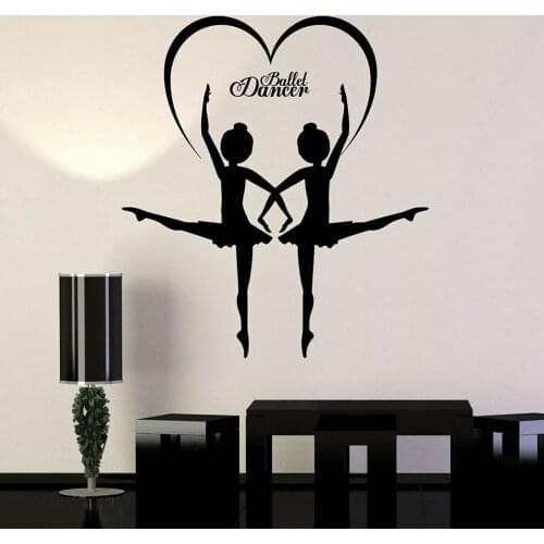 Ballet Dancers Wall Decal Love Heart Vinyl Window Glass Sticker Girls Bedroom Nursery Dance Classroom Ballroom Decor Mural S1266