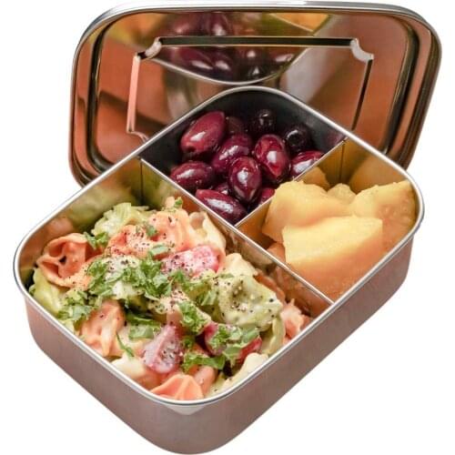 Stainless Steel Bento Lunch Box Containers with 3 Compartments Design, Metal Lunch Box for Kids or Adults BPA Free